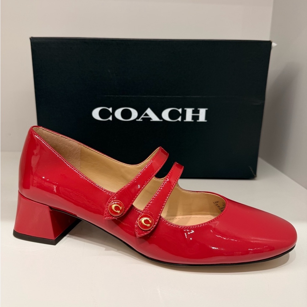 COACH Women's Angelina Mary Jane Pumps‎ Patent Leather Ruby Size 7